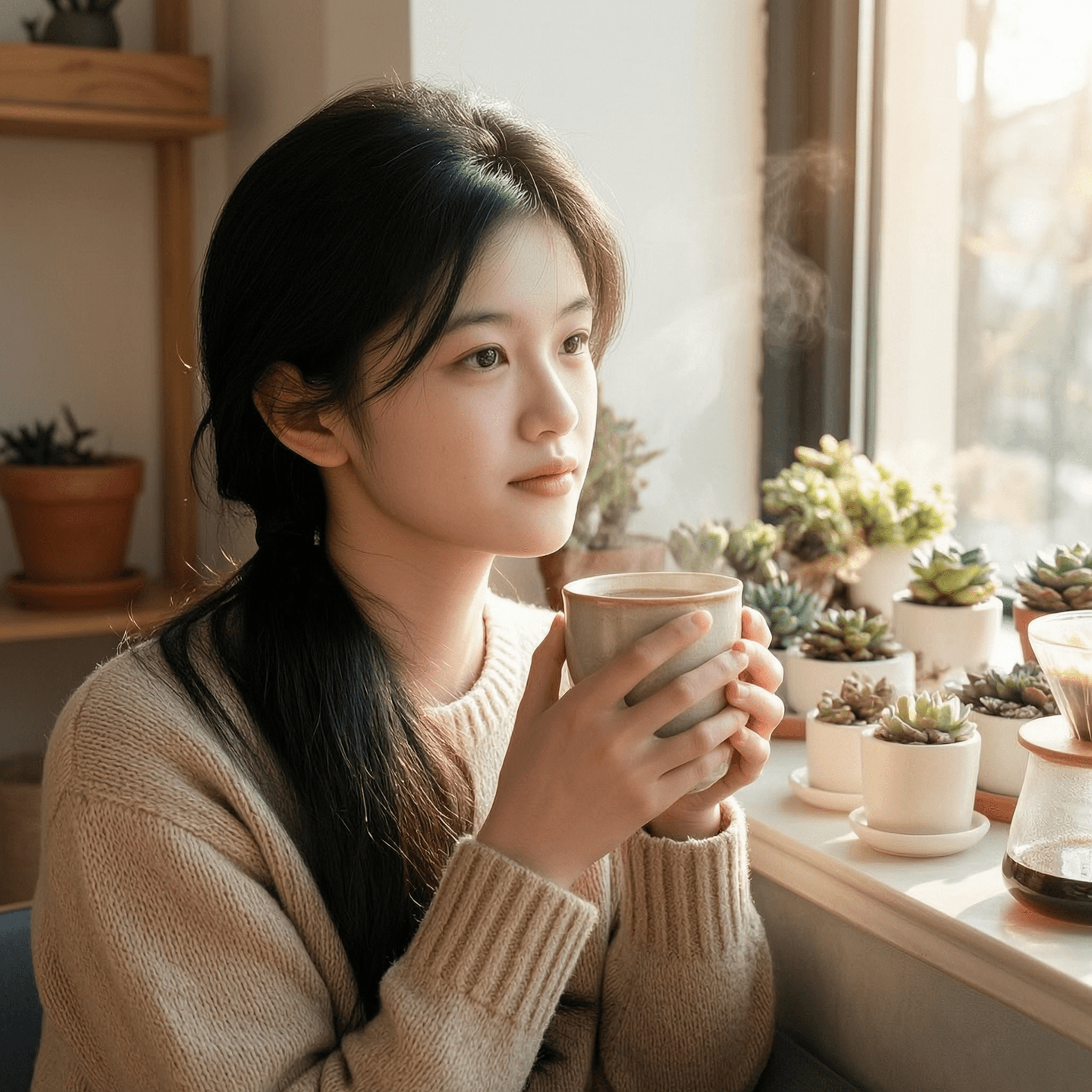 杯口升起的一小团雾