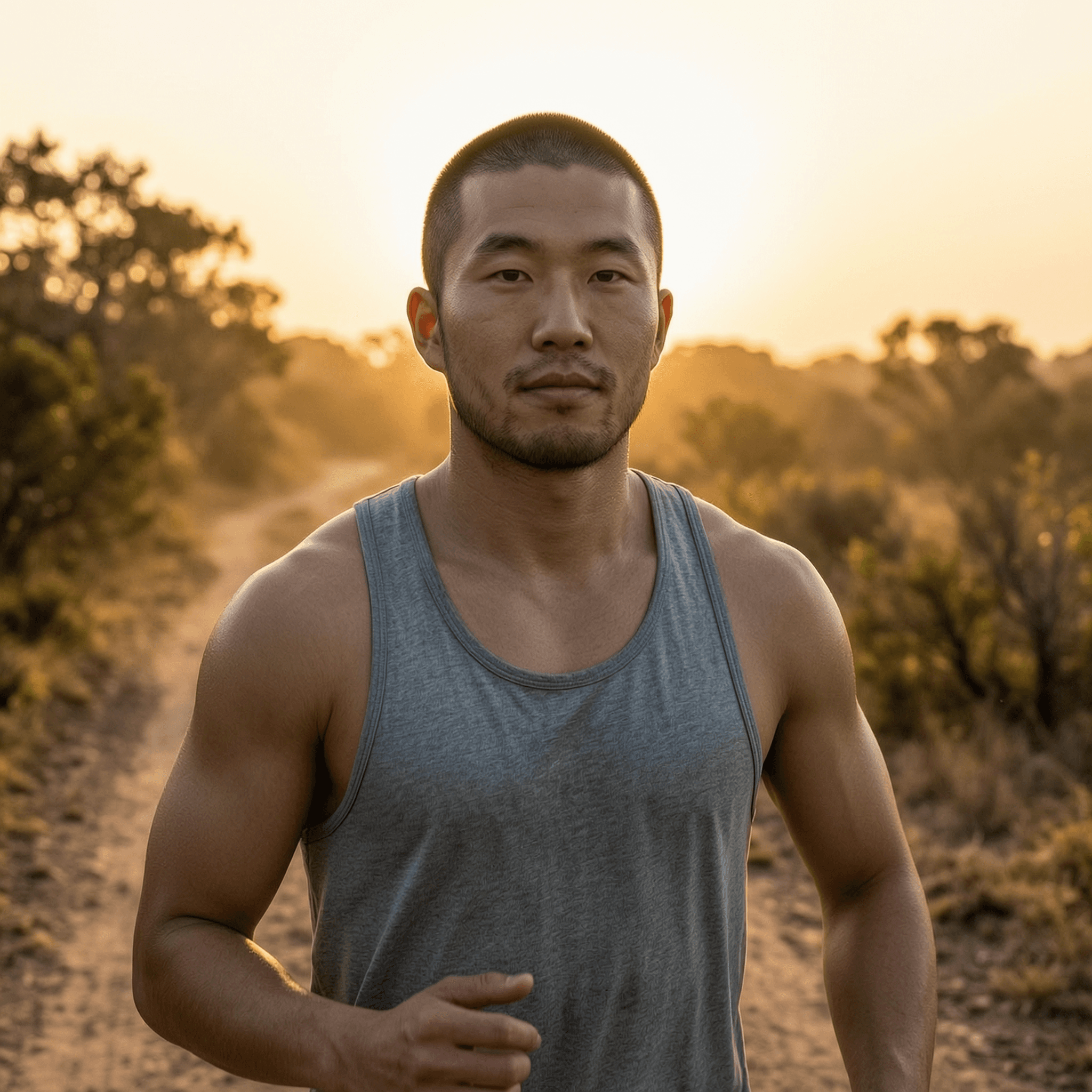 黄昏时分的土路,光斜着打过来